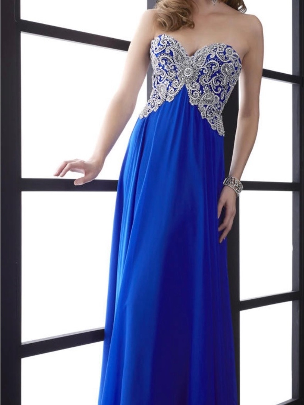 703. Jasz Embellished Royal Blue Prom Gown with removable straps